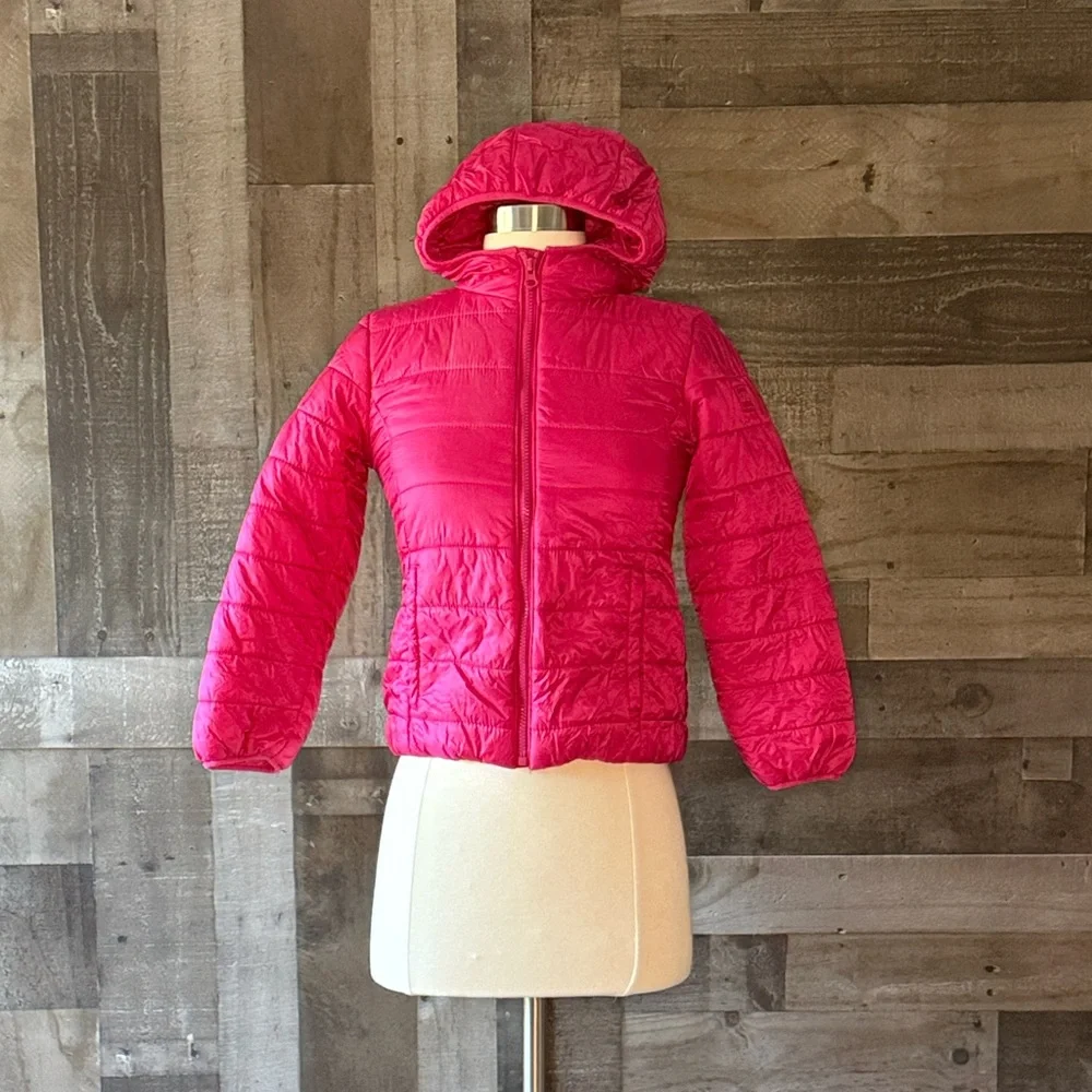 GAP Kids pink puffer jacket medium zip up hoodie Barbiecore girlhoodcore school